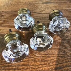 4 Glass & Brass Door Knobs Vintage Restoration Hardware